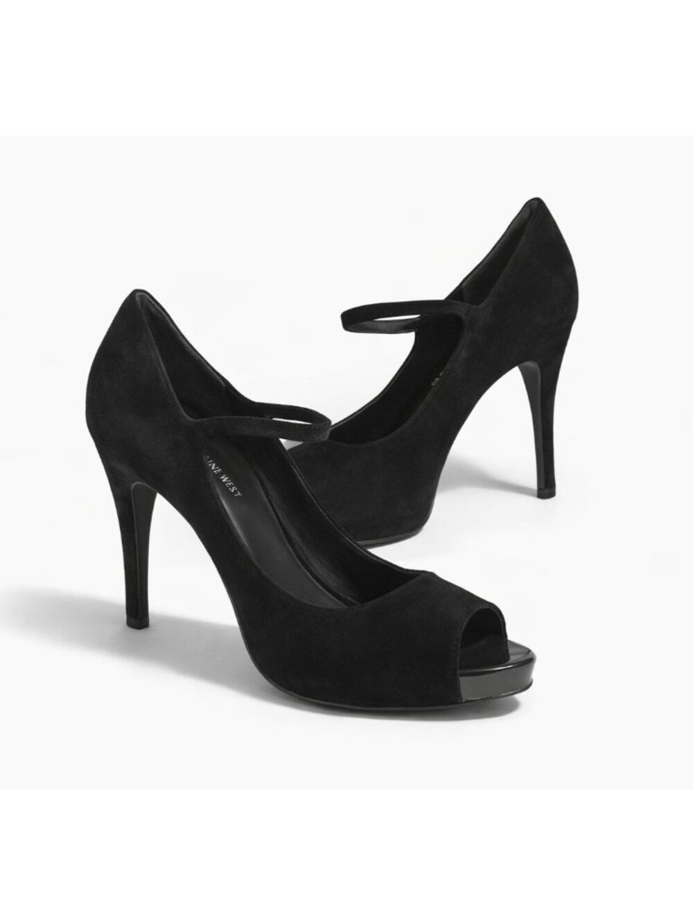 Nine West Vintage 90s Y2K Black Peep‑Toe Heels Size 10 – Suede Stiletto Pumps